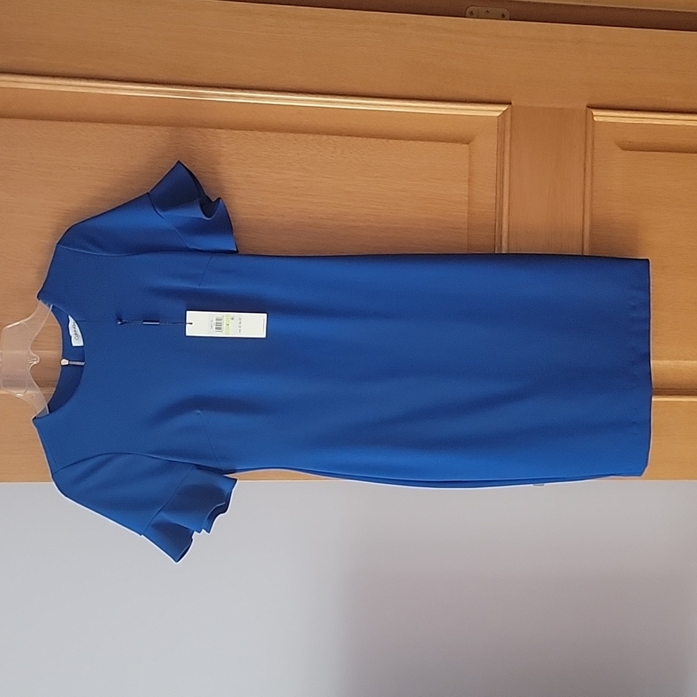 CALVIN KLEIN Ruffle Short Sleeve Dress in Ultramarine Color
